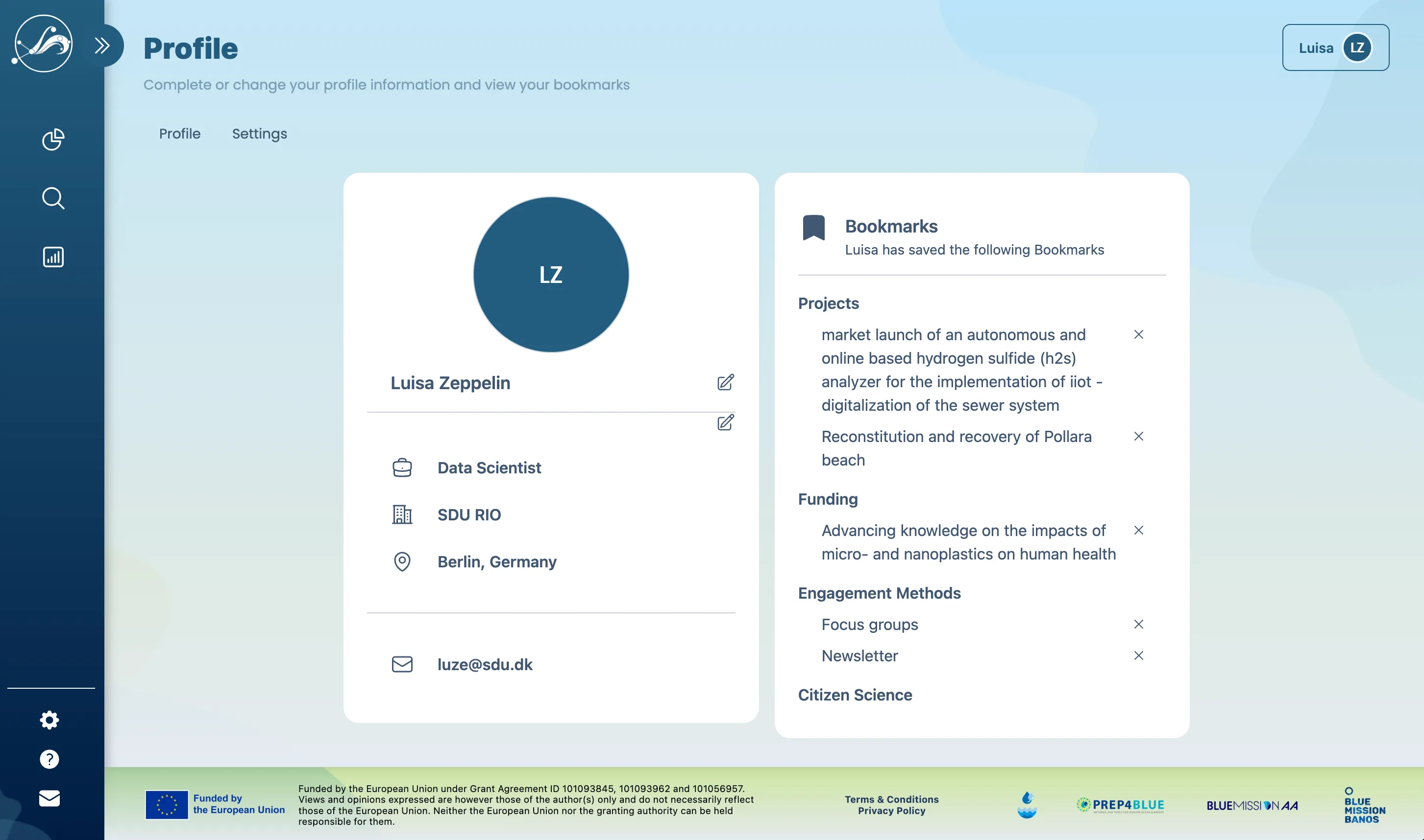 WaveLinks personal profile view